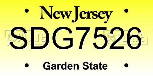 SDG7526 New Jersey License Plate