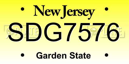 SDG7576 New Jersey License Plate