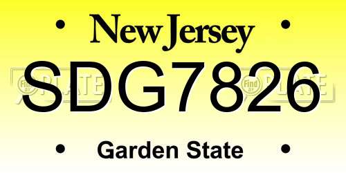 SDG7826 New Jersey License Plate