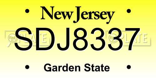SDJ8337 New Jersey License Plate