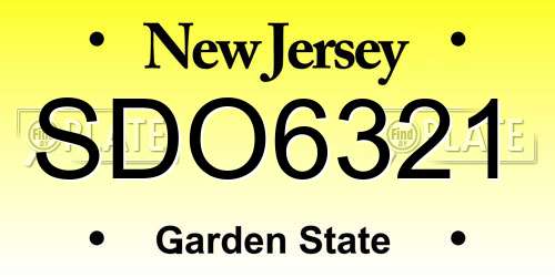 SDO6321 New Jersey License Plate