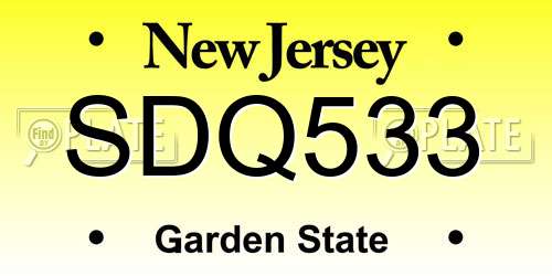 SDQ533 New Jersey License Plate