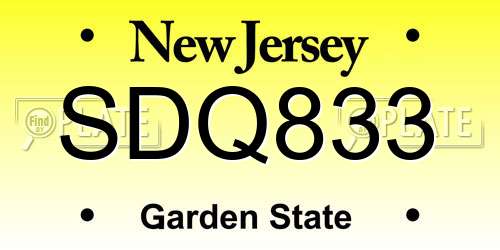 SDQ833 New Jersey License Plate