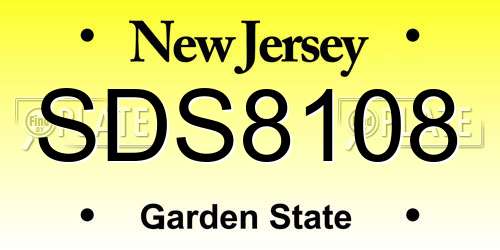 SDS8108 New Jersey License Plate