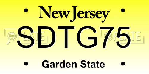 SDTG75 New Jersey License Plate