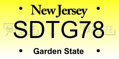 SDTG78 New Jersey License Plate