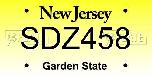 SDZ458 New Jersey License Plate