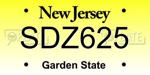 SDZ625 New Jersey License Plate