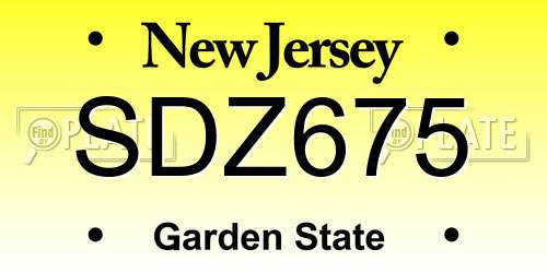 SDZ675 New Jersey License Plate