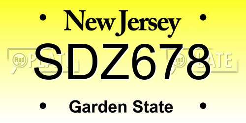 SDZ678 New Jersey License Plate