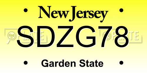 SDZG78 New Jersey License Plate