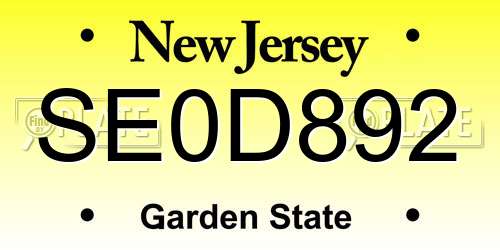 SE0D892 New Jersey License Plate
