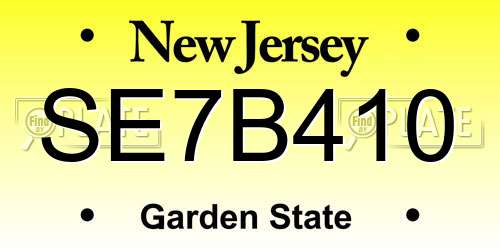 SE7B410 New Jersey License Plate