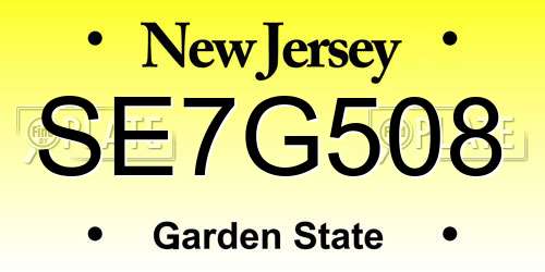SE7G508 New Jersey License Plate