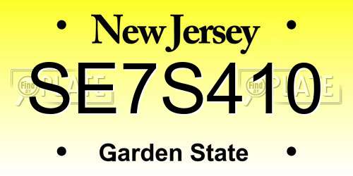 SE7S410 New Jersey License Plate