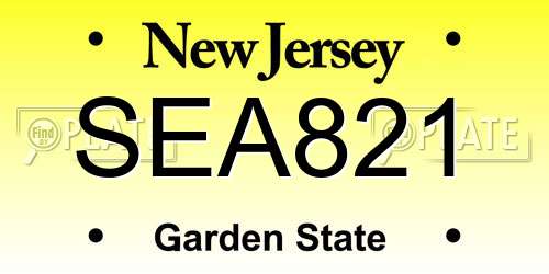SEA821 New Jersey License Plate