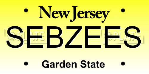 SEBZEES New Jersey License Plate