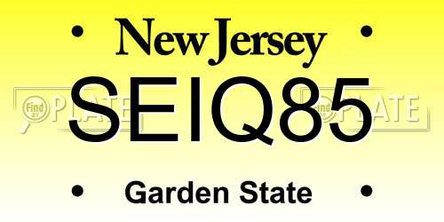 SEIQ85 New Jersey License Plate