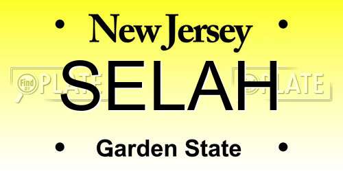 SELAH New Jersey License Plate