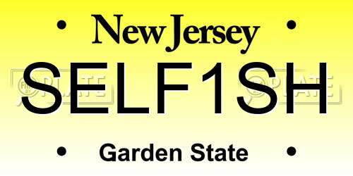 SELF1SH New Jersey License Plate