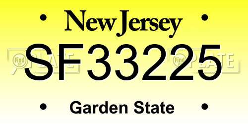 SF33225 New Jersey License Plate