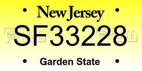 SF33228 New Jersey License Plate