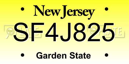 SF4J825 New Jersey License Plate