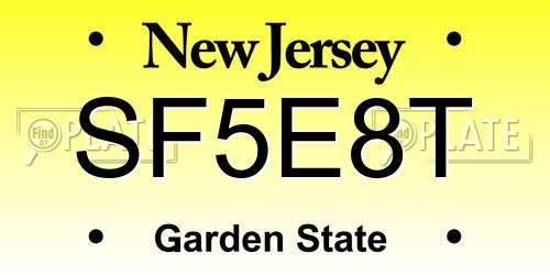 SF5E8T New Jersey License Plate