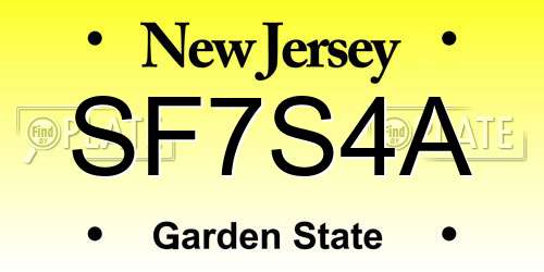 SF7S4A New Jersey License Plate