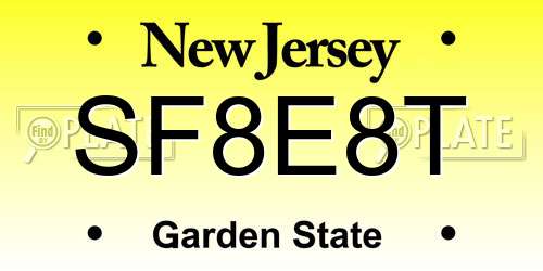 SF8E8T New Jersey License Plate