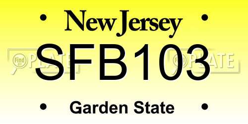SFB103 New Jersey License Plate