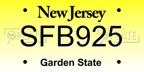 SFB925 New Jersey License Plate