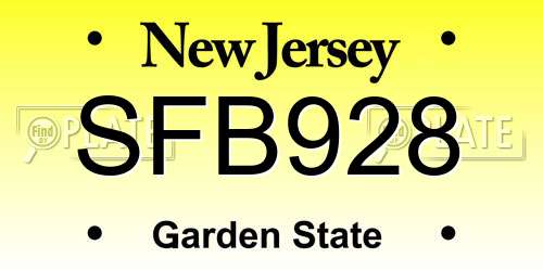 SFB928 New Jersey License Plate