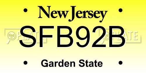 SFB92B New Jersey License Plate