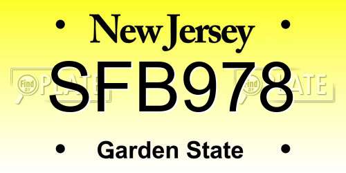 SFB978 New Jersey License Plate