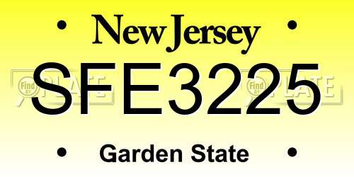 SFE3225 New Jersey License Plate