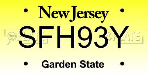 SFH93Y New Jersey License Plate