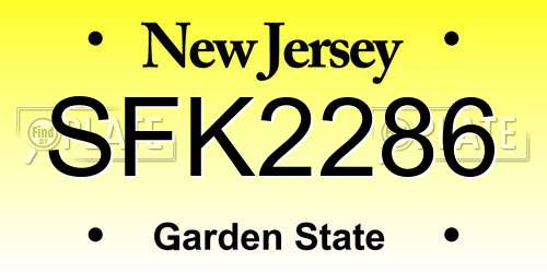 SFK2286 New Jersey License Plate