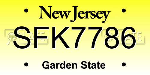 SFK7786 New Jersey License Plate