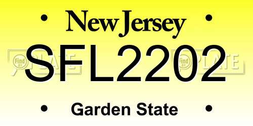 SFL2202 New Jersey License Plate