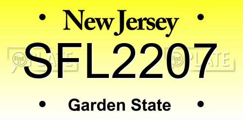 SFL2207 New Jersey License Plate