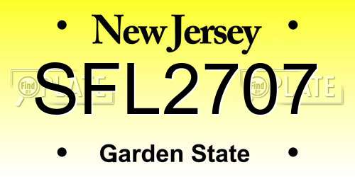 SFL2707 New Jersey License Plate