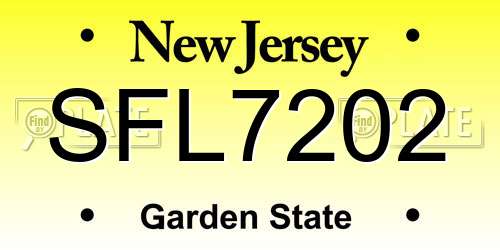 SFL7202 New Jersey License Plate