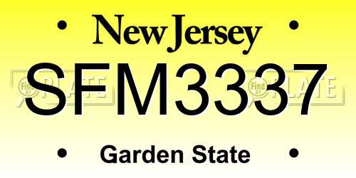 SFM3337 New Jersey License Plate