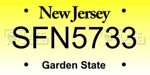SFN5733 New Jersey License Plate
