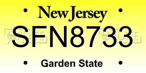 SFN8733 New Jersey License Plate