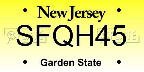 SFQH45 New Jersey License Plate