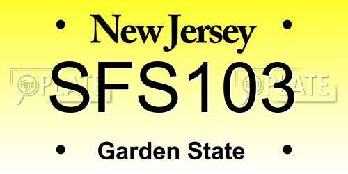 SFS103 New Jersey License Plate