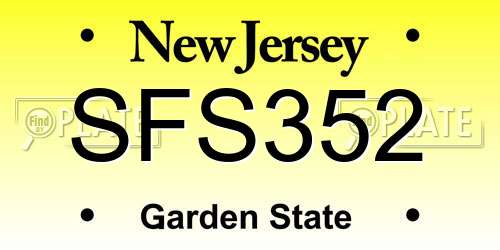 SFS352 New Jersey License Plate
