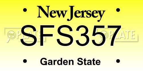 SFS357 New Jersey License Plate